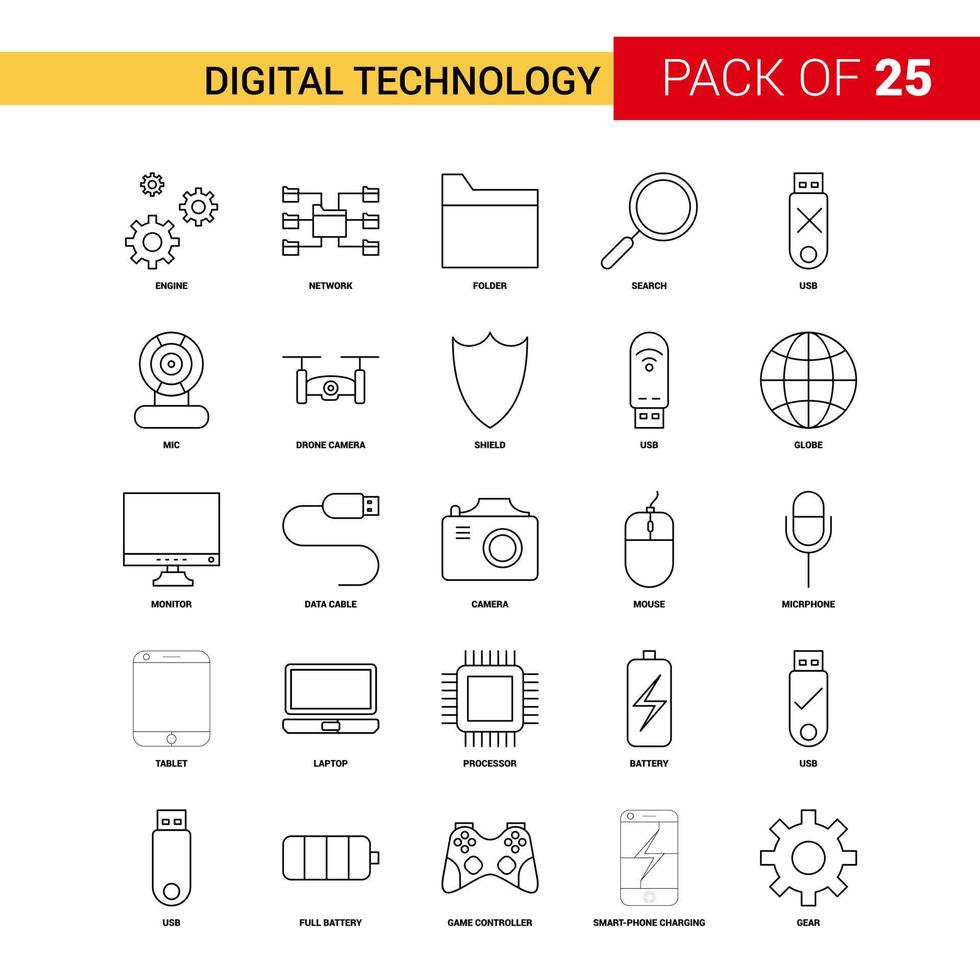 digitale tecnologia nero linea icona 25 attività commerciale schema icona impostato vettore