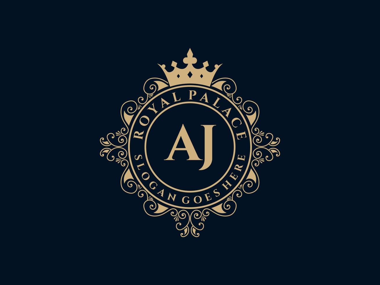 lettera aj antico reale lusso vittoriano logo con ornamentale telaio. vettore