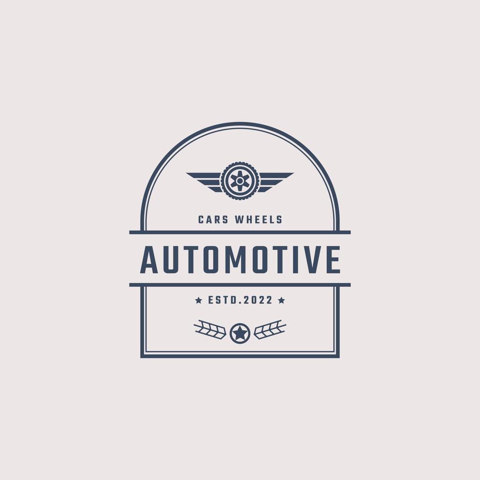 Vintage ▾ retrò distintivo emblema logotipo auto ruota logo con pneumatico silhouette design lineare stile vettore