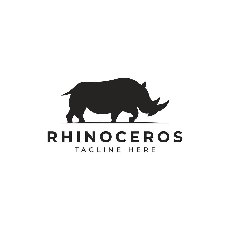 africano rinoceronte in piedi silhouette logo premio vettore. rinoceronte lato Visualizza vettore