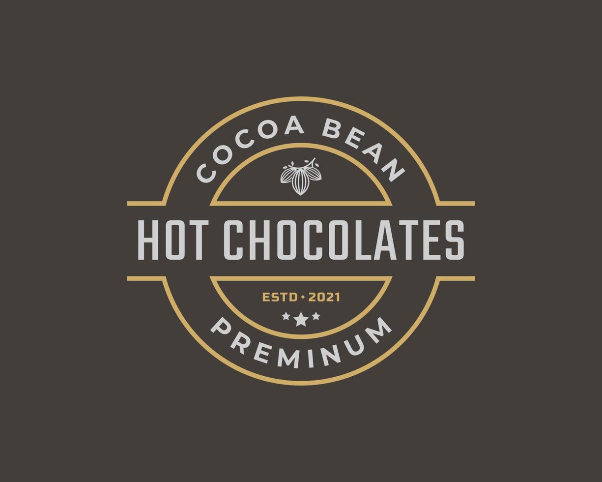 Vintage ▾ retrò distintivo emblema cioccolato con cacao fagiolo logo design lineare stile vettore
