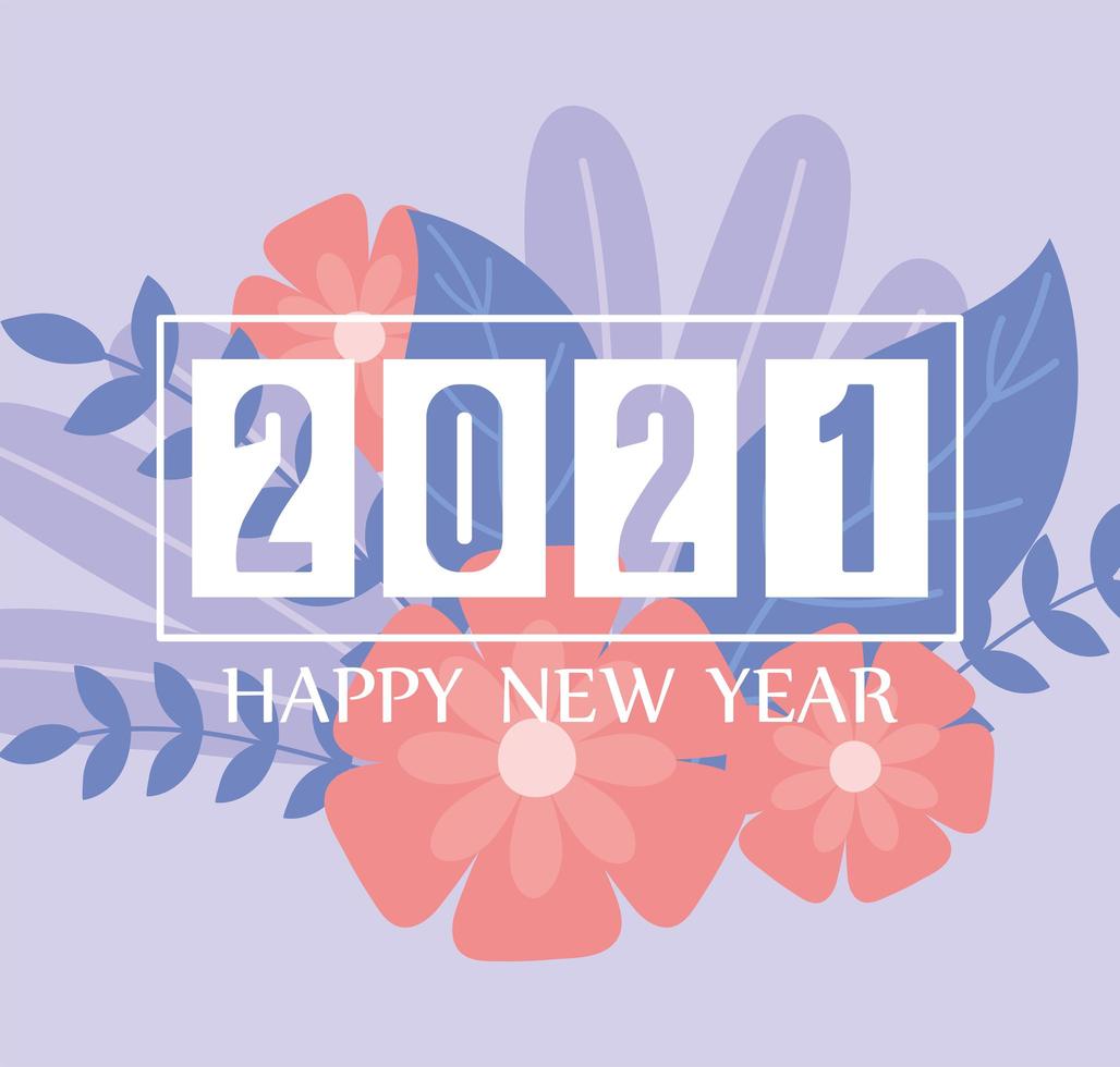 Banner di felice anno nuovo 2021 con fiori vettore