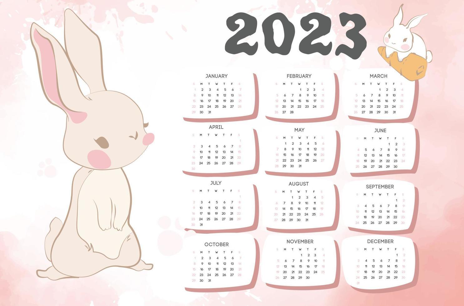 calendario 2023 anno di il coniglio. grande coniglietto immagini vettore