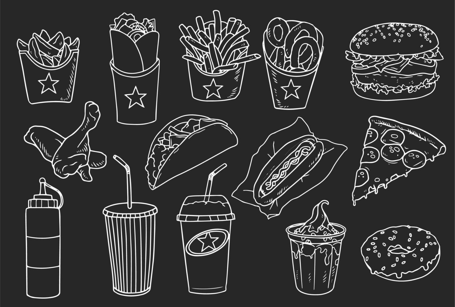 raccolta di elementi di fast food disegnati a mano vettore
