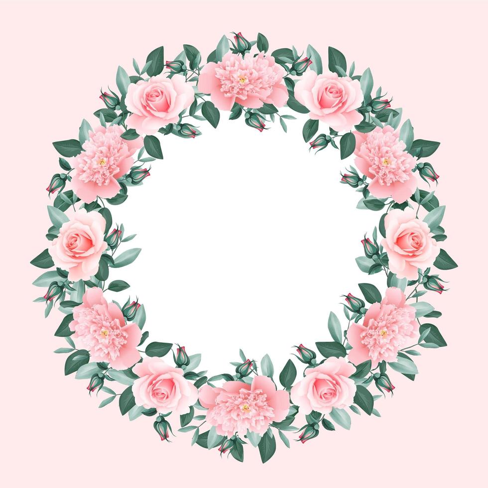 cornice rotonda corona floreale rosa rosa vettore