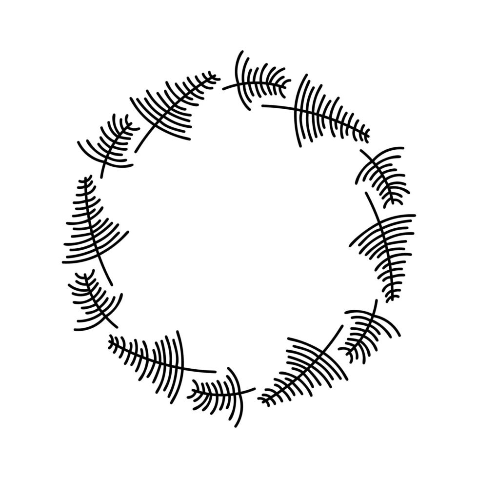 corona di monoline disegnata a mano di vettore di Natale di rami di pino