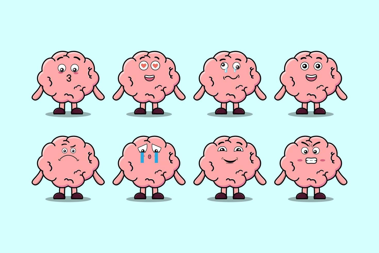 impostato kawaii cervello cartone animato personaggio espressione vettore