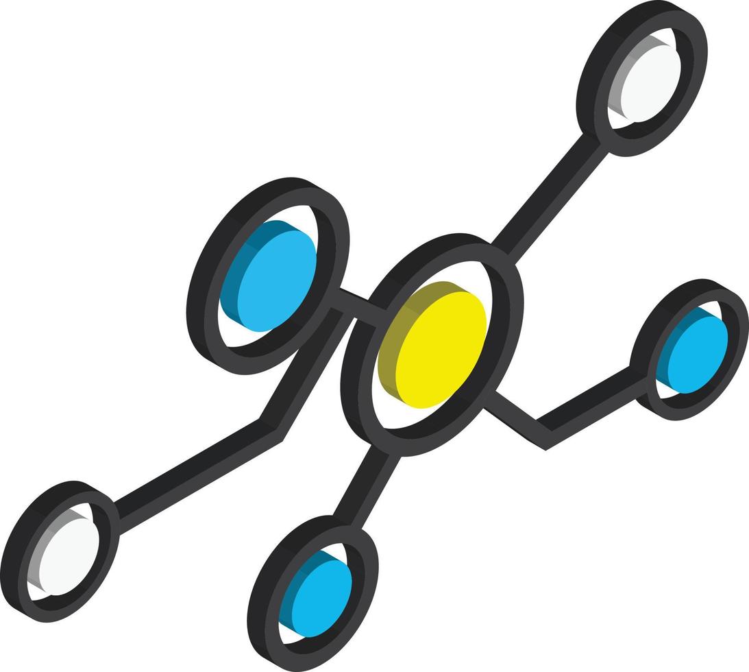 atomi e molecole illustrazione nel 3d isometrico stile vettore