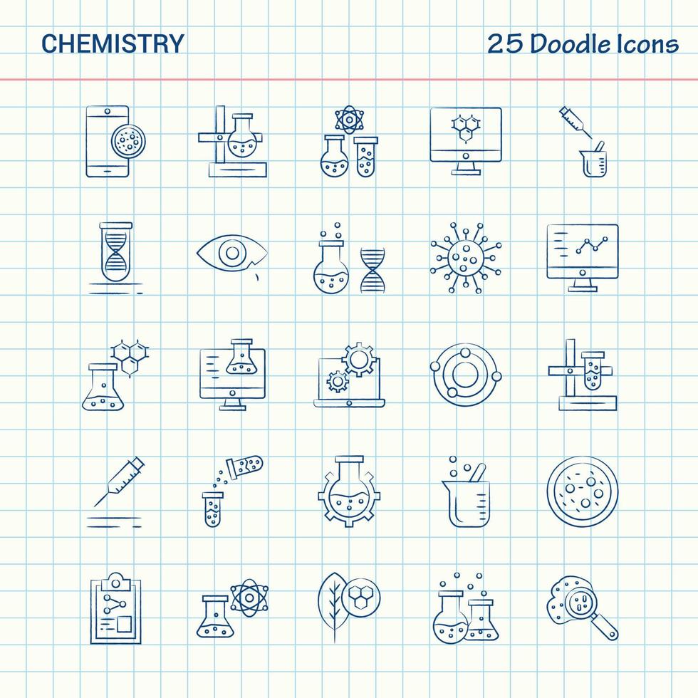 chimica 25 scarabocchio icone mano disegnato attività commerciale icona impostato vettore