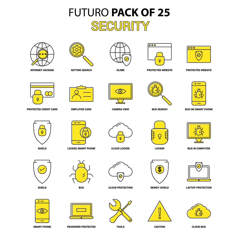 sicurezza icona impostato giallo Futuro ultimo design icona imballare vettore