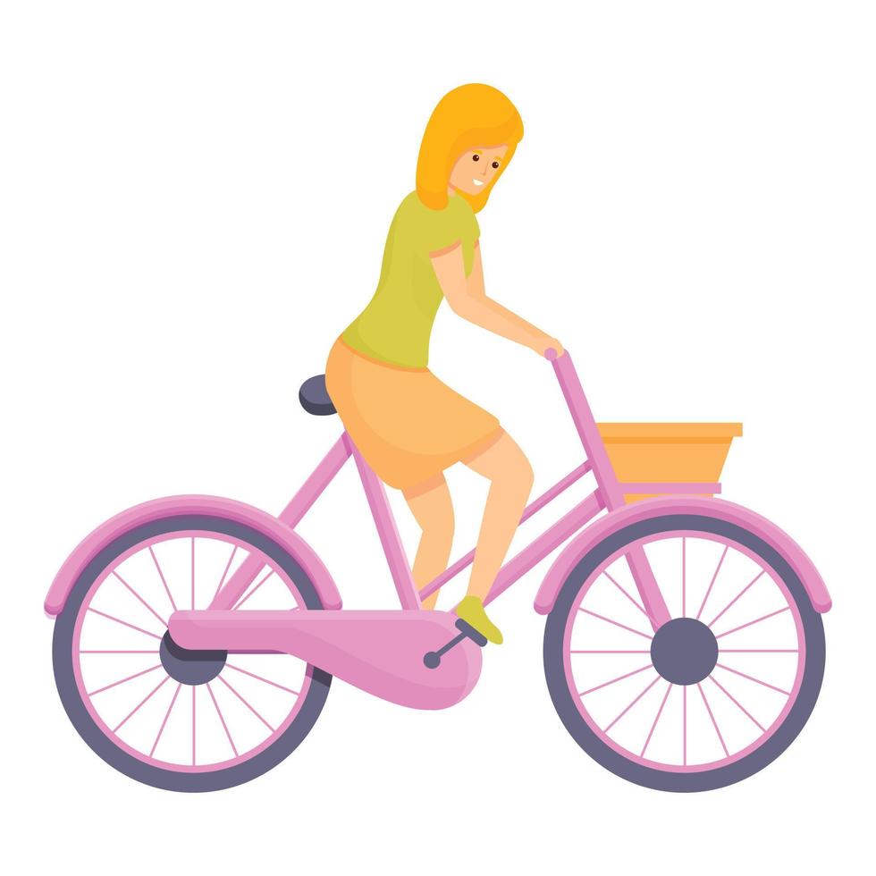 carino ragazza cavalcata bicicletta icona, cartone animato stile vettore