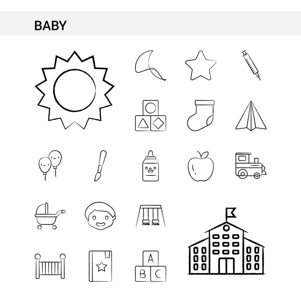bambino mano disegnato icona impostato stile isolato su bianca sfondo vettore