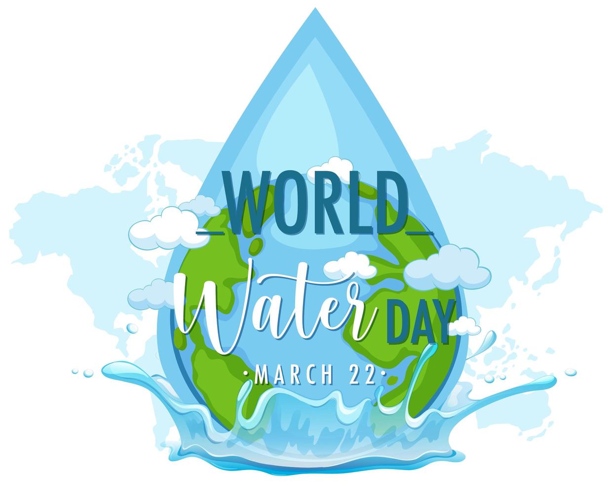 poster della giornata mondiale dell'acqua con mappa del mondo goccia d'acqua vettore