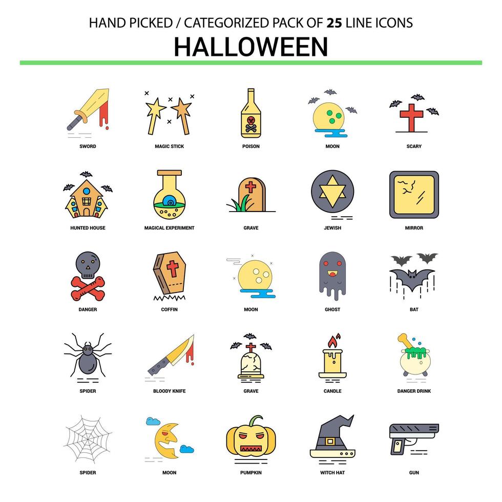 Halloween piatto linea icona impostato attività commerciale concetto icone design vettore