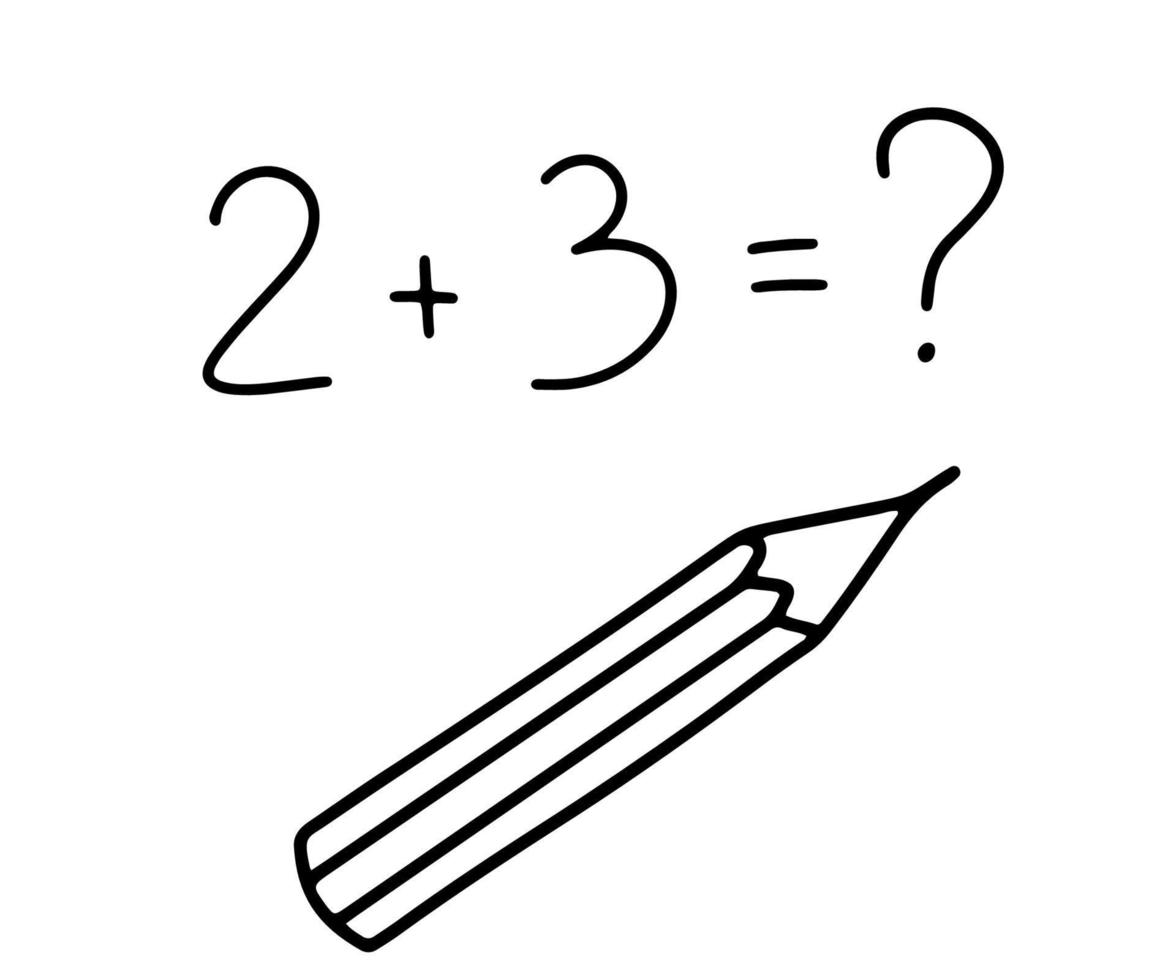 carino matita e matematico esempio. scarabocchio fatto a mano ingenuo monocromatico illustrazione isolato su bianca sfondo vettore