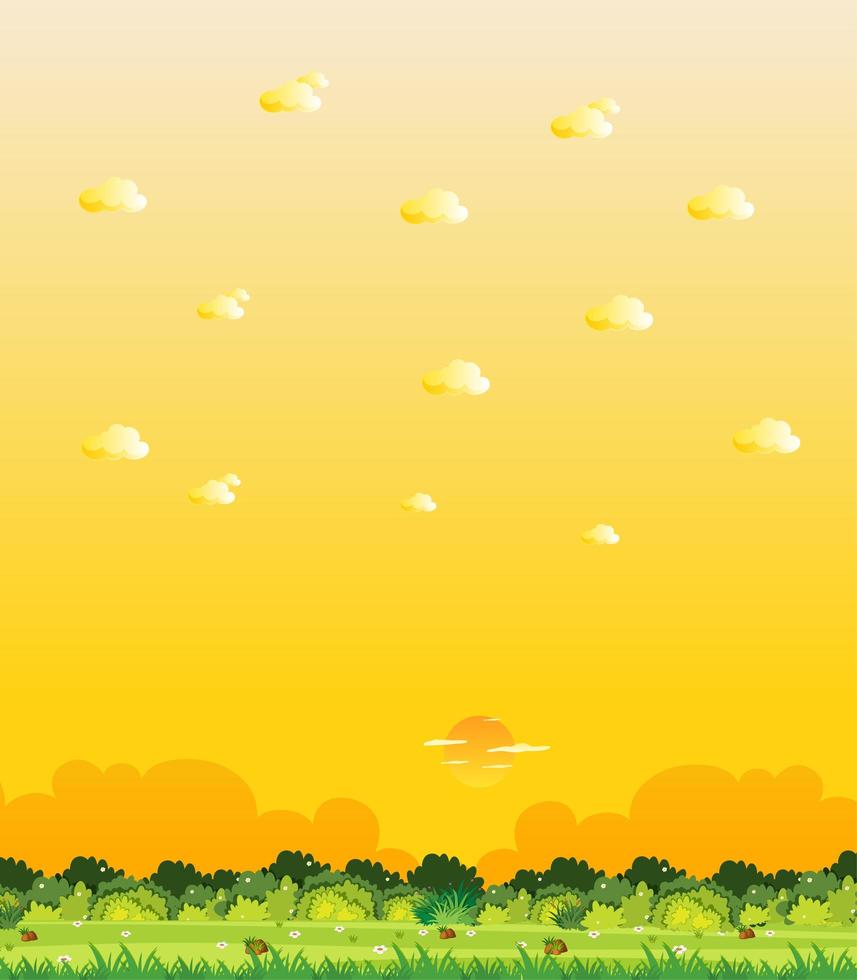 scena verticale con vista sulla foresta e tramonto giallo vettore