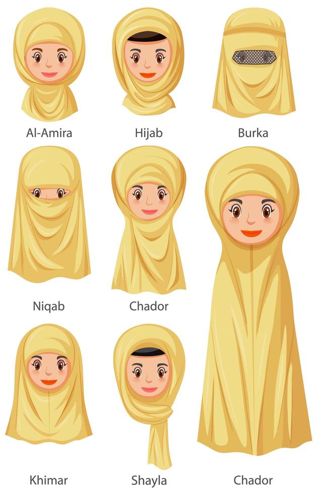 tipi di veli femminili tradizionali islamici vettore