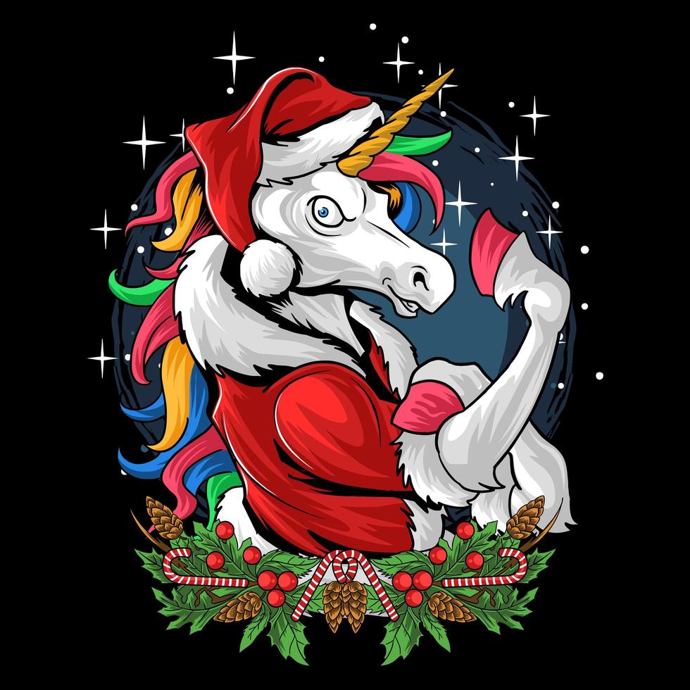 unicorno arcobaleno di Babbo Natale vettore