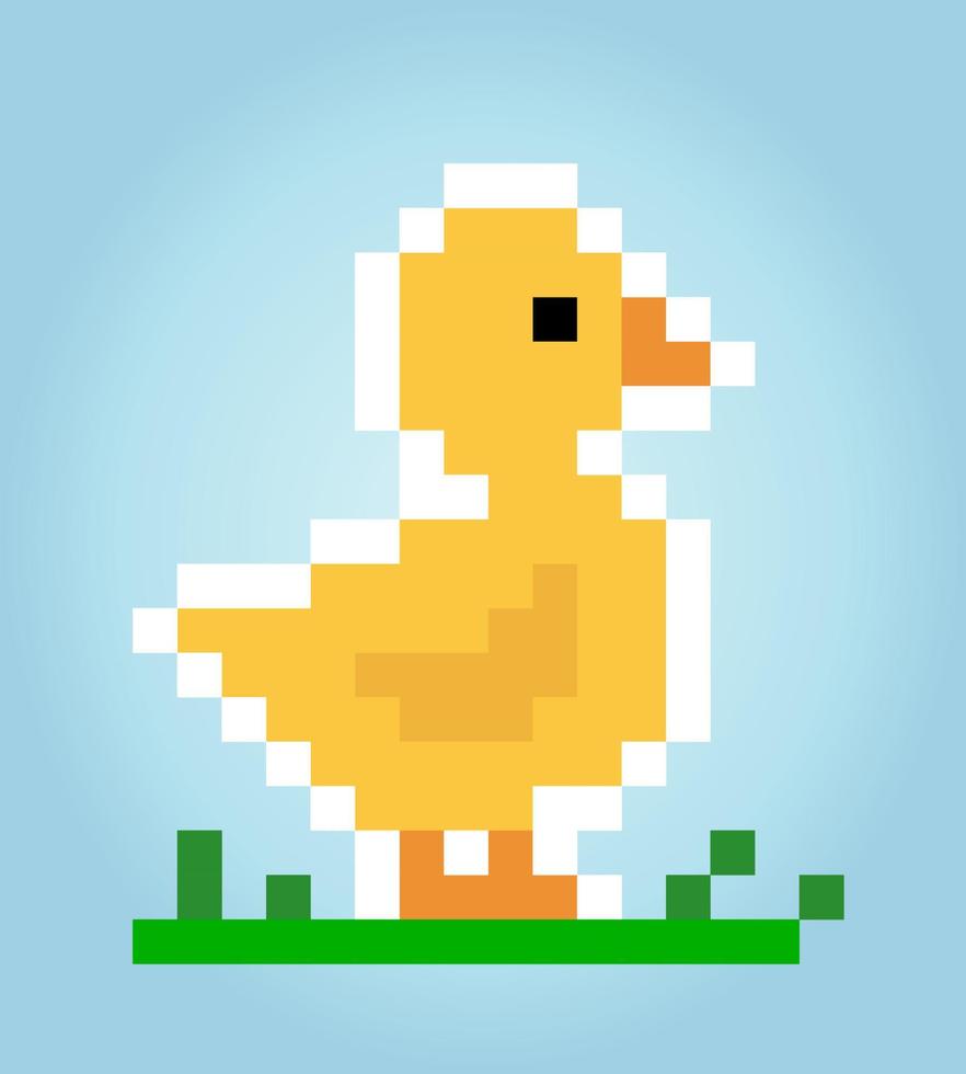 Pixel anatra a 8 bit. risorse di gioco di animali nelle illustrazioni vettoriali. vettore