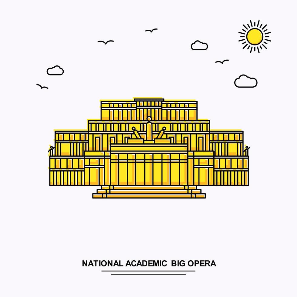 nazionale accademico grande musica lirica monumento manifesto modello mondo viaggio giallo illustrazione sfondo nel linea stile con bellezza natura scena vettore