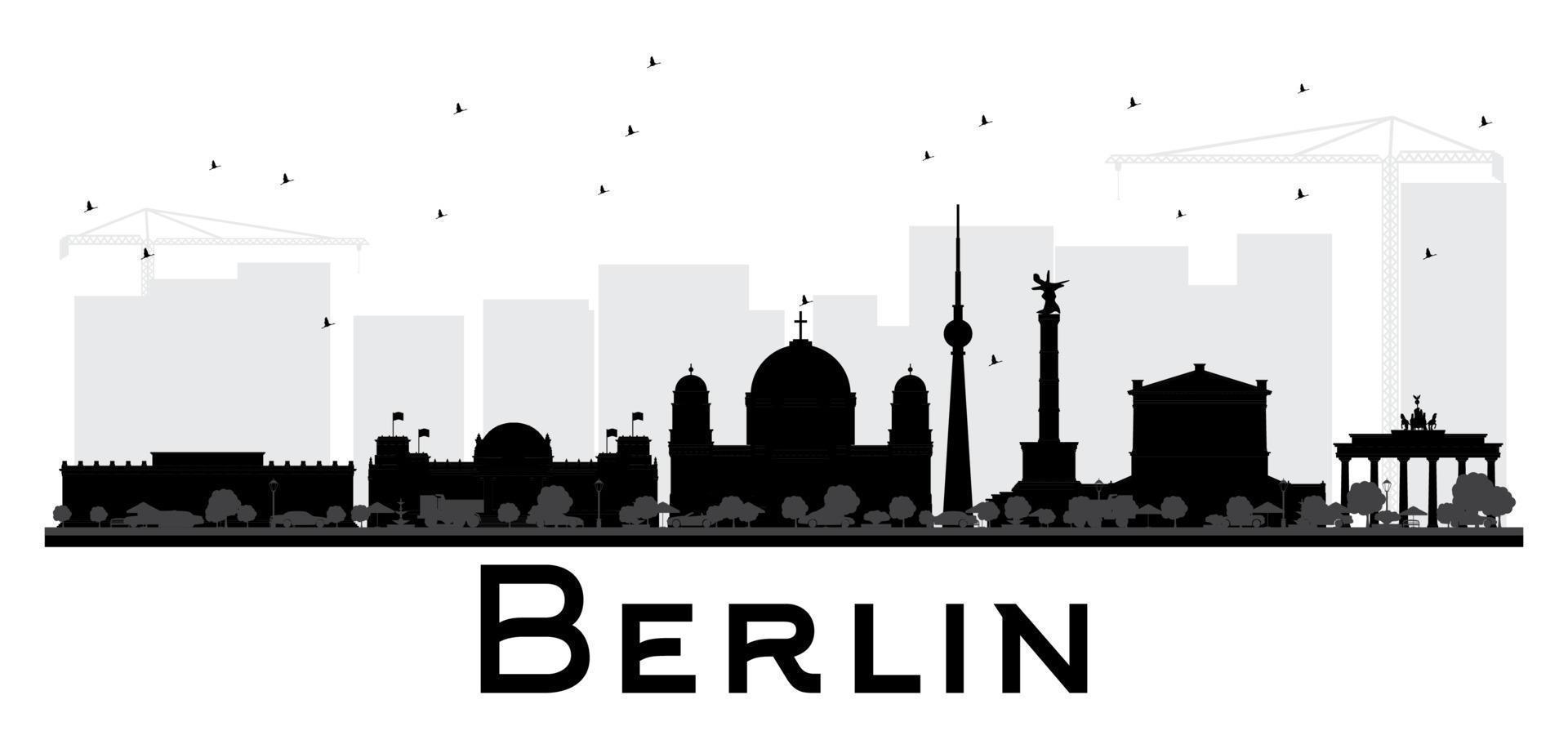 silhouette in bianco e nero dell'orizzonte della città di berlino. vettore