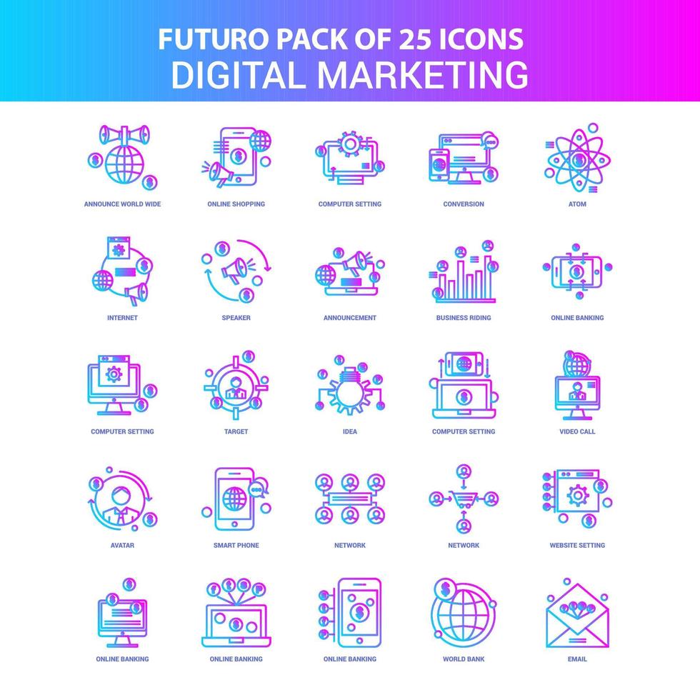 25 blu e rosa Futuro digitale marketing icona imballare vettore