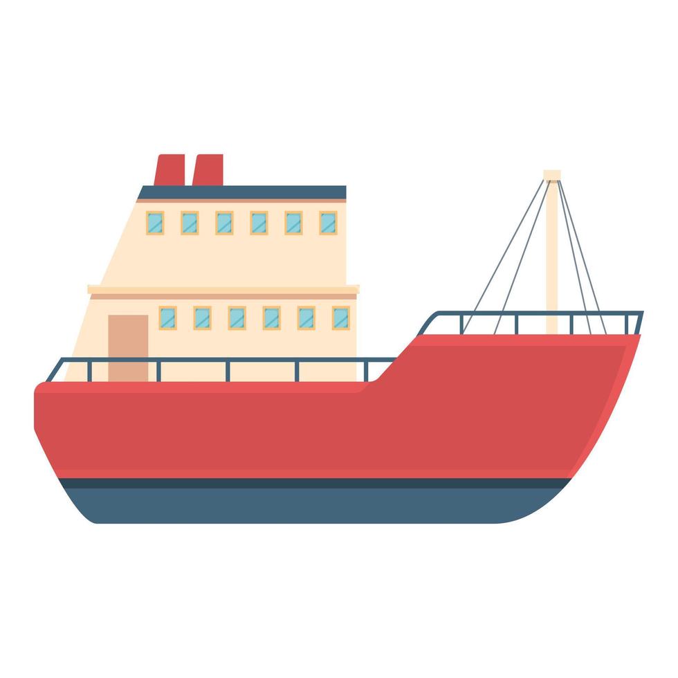 rosso pesca barca icona, cartone animato stile vettore