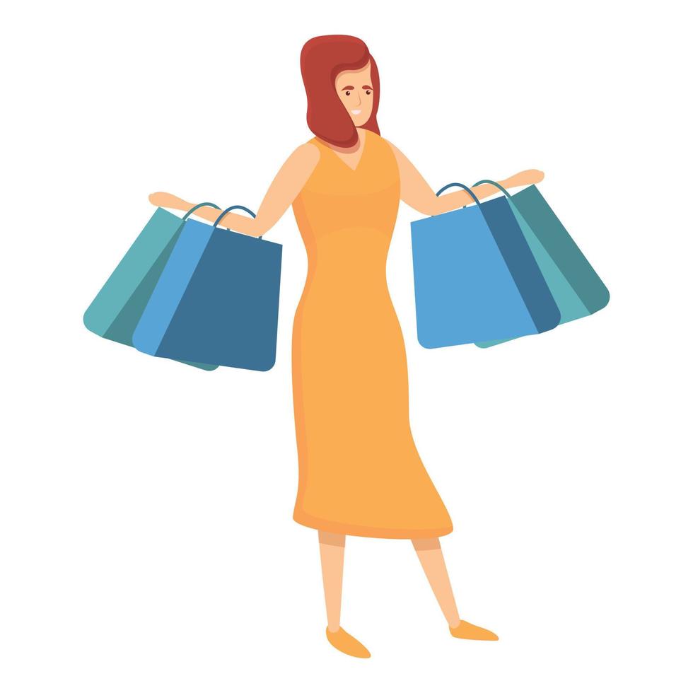 abitudine donna shopping icona, cartone animato stile vettore