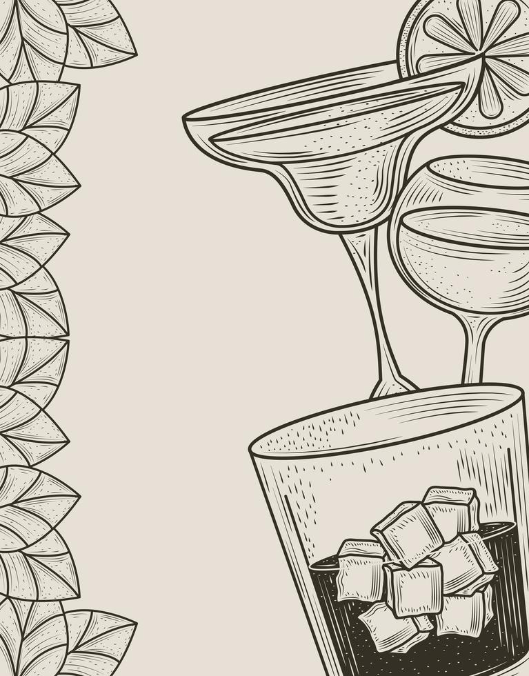 cocktail drink line-art composizione vettore