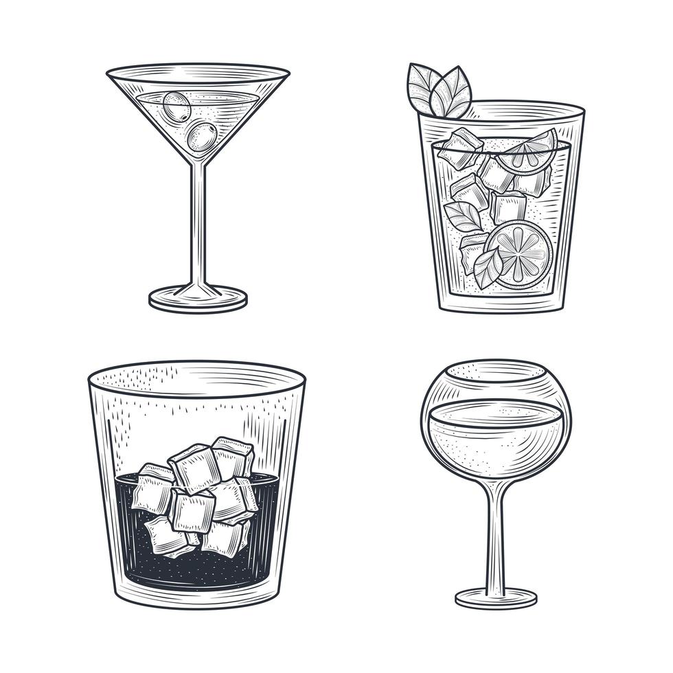 cocktail drink line-art composizione vettore