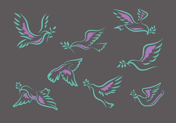 Illustrazione disegnata a mano di vettore stabilita di volo della paloma o della colomba