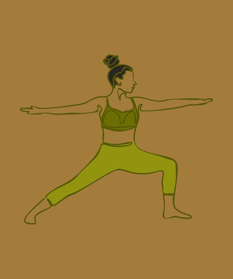 donna fare esercizio nel yoga posa. guerriero posa. vettore colorato isolato silhouette illustrazione. internazionale yoga giorno concetto. yoga logo