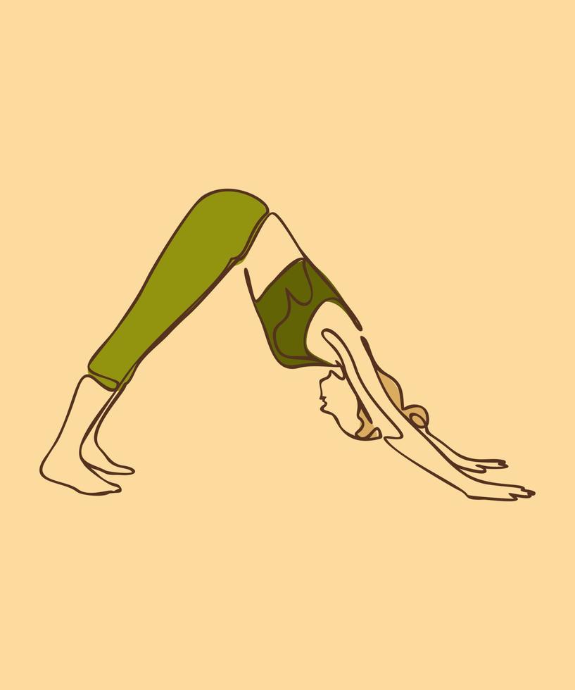 donna fare esercizio nel yoga posa. loto posizione. vettore colorato isolato silhouette illustrazione. verso il basso di fronte cane posa.internazionale yoga giorno concetto. yoga logo