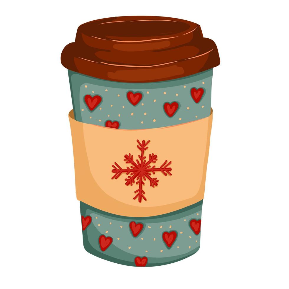simpatico tazza di caffè. caffè, cioccolato o frutta frullato, caldo bevanda nel carta cartone animato vettore illustrazione.