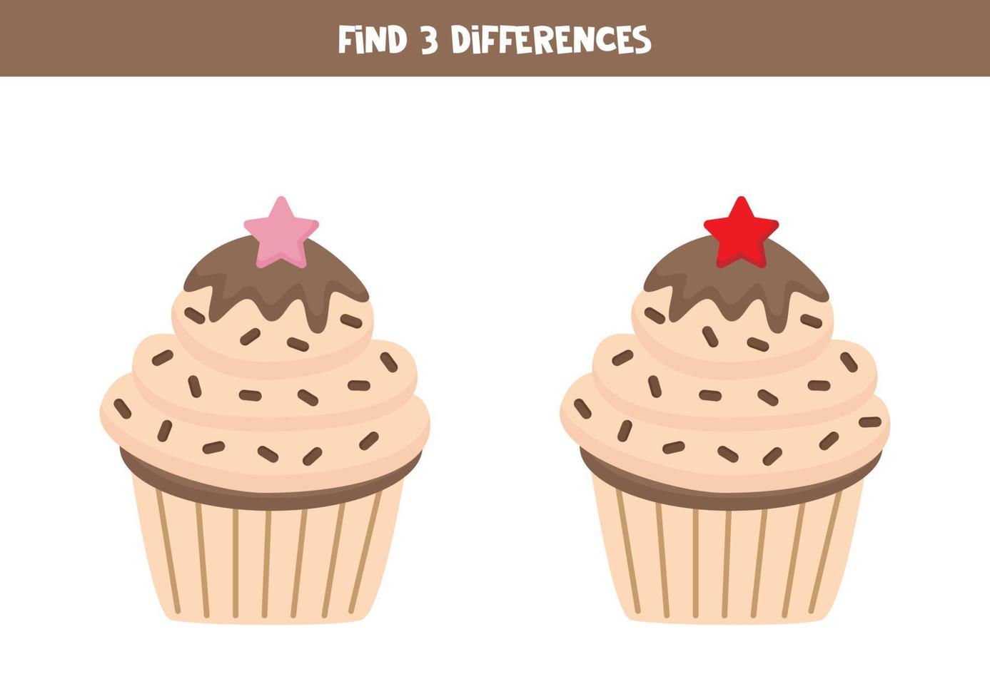 trova 3 differenze fra Due carino cupcakes. vettore