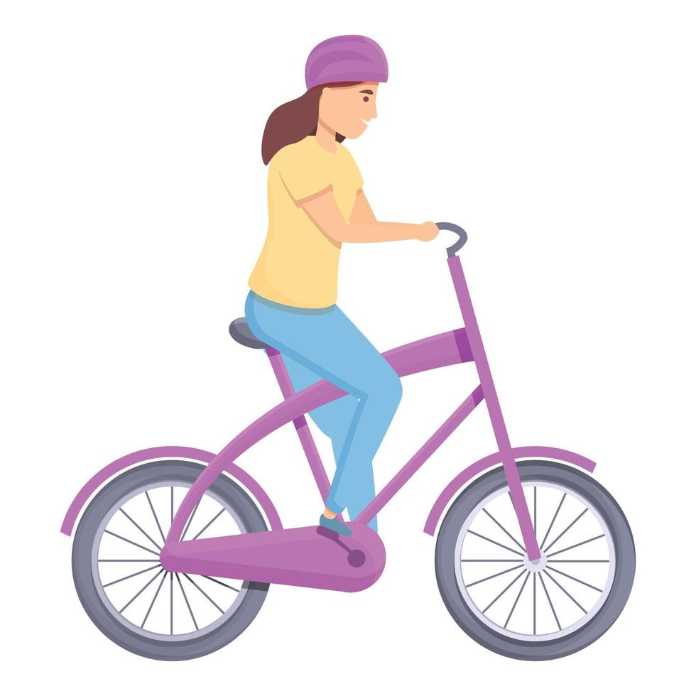 ragazza su rosa bicicletta icona cartone animato vettore. contento viaggio vettore