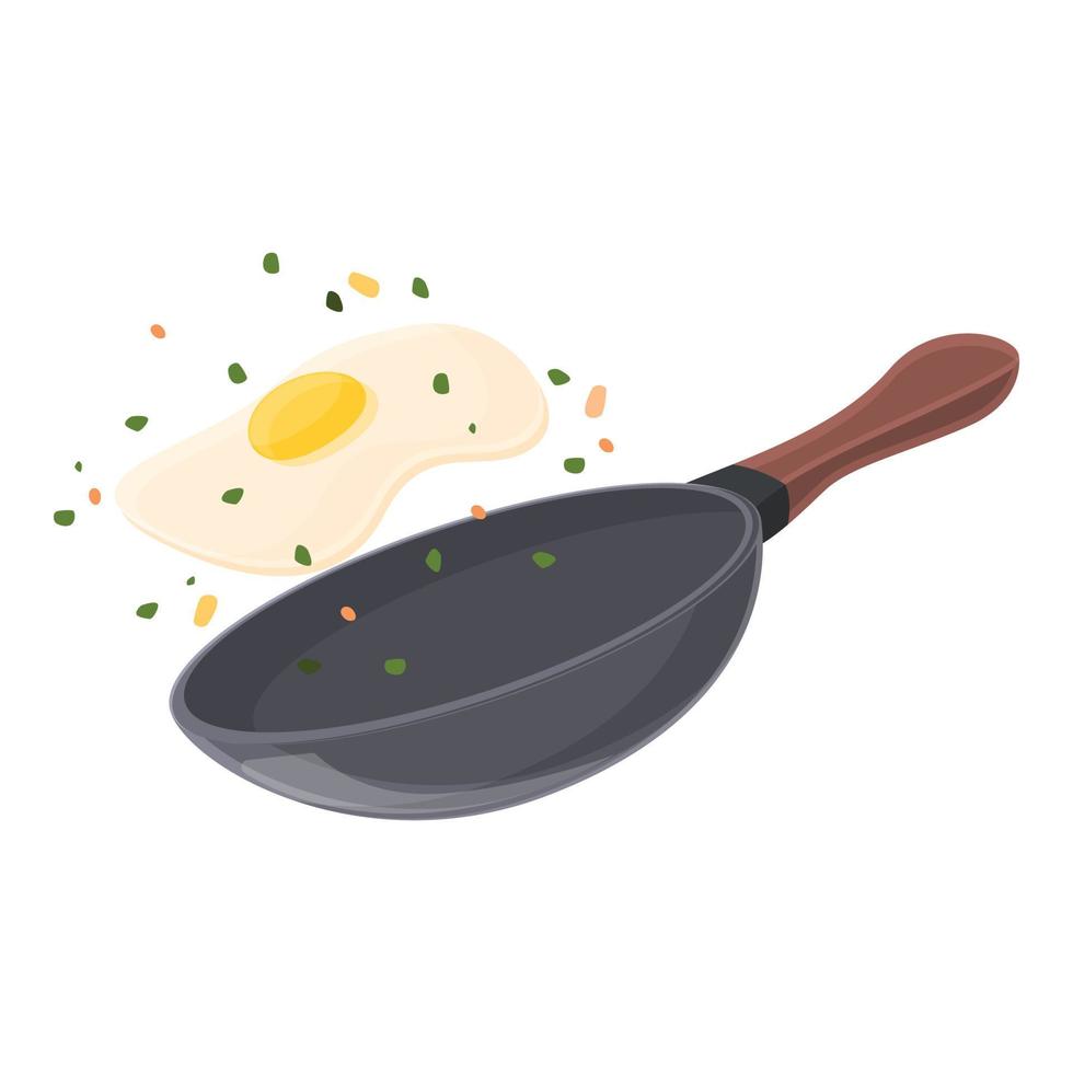 wok padella piatto icona, cartone animato stile vettore