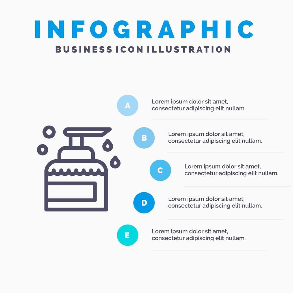 pulizia Casa conservazione Prodotto spray linea icona con 5 passaggi presentazione infografica sfondo vettore