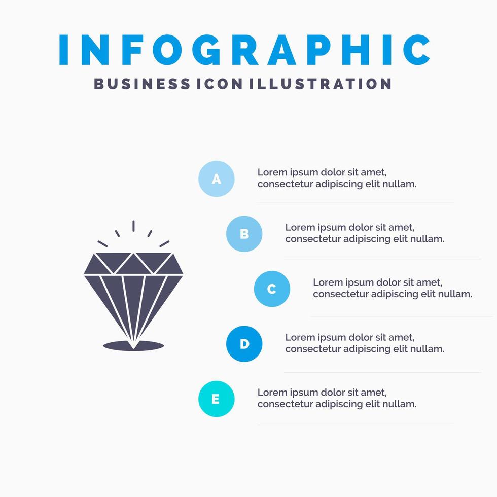 diamante brillare costoso pietra solido icona infografica 5 passaggi presentazione sfondo vettore