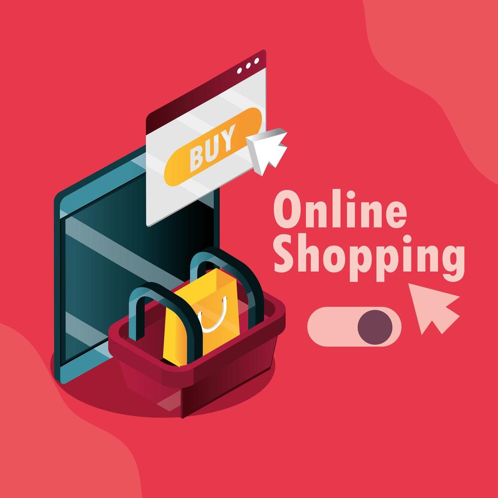 shopping online e composizione isometrica e-commerce vettore