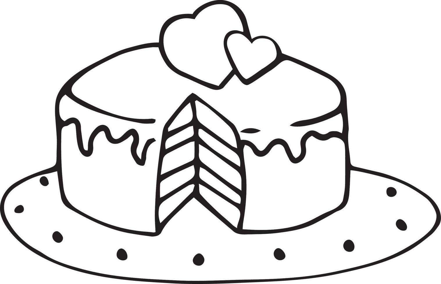 San Valentino giorno torta tagliare con cuori. disegnato a mano, vettore illustrazione.