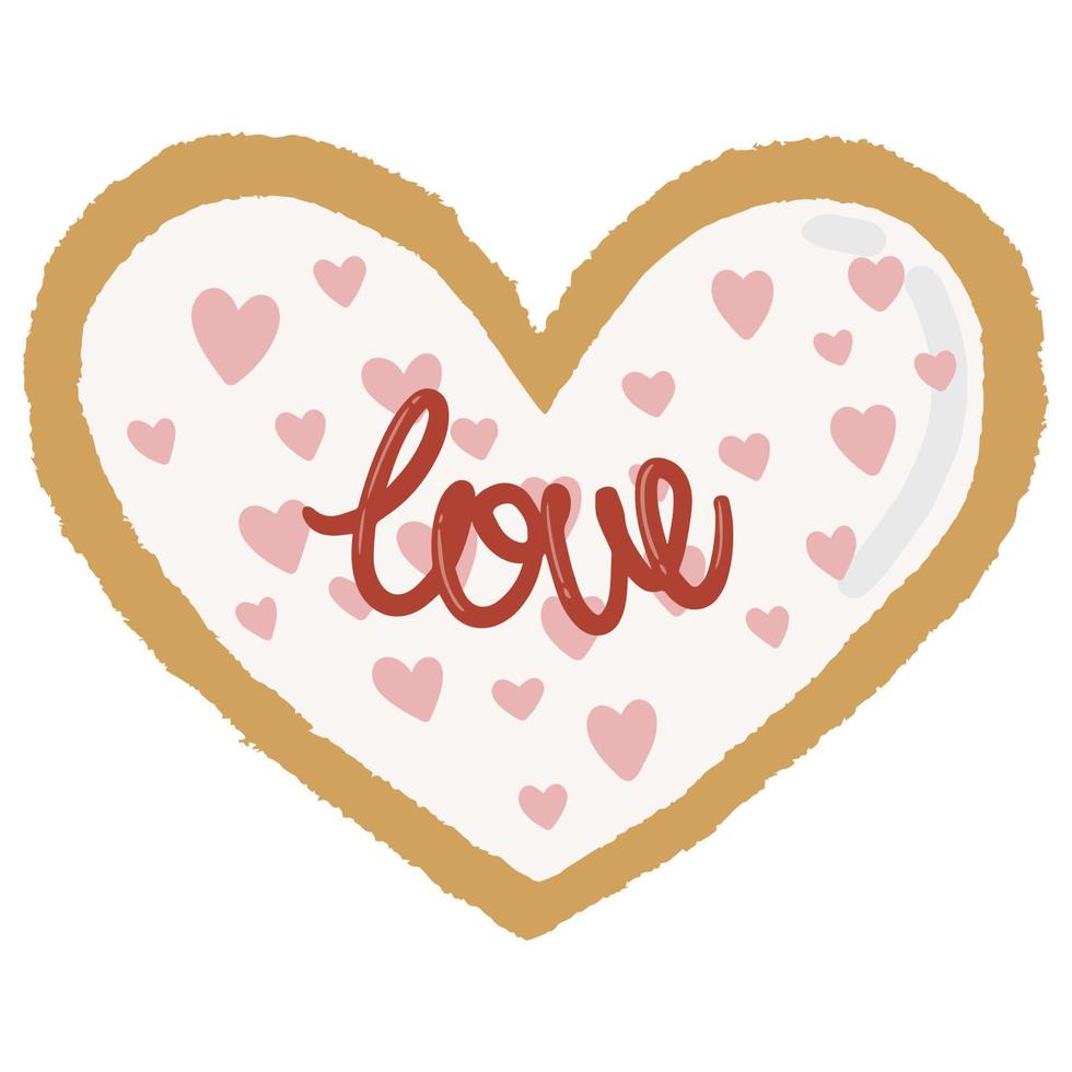 biscotti nel il forma di un' cuore con Smalto e il iscrizione amore. biscotti per San Valentino giorno. vettore biscotti nel il forma di un' cuore.