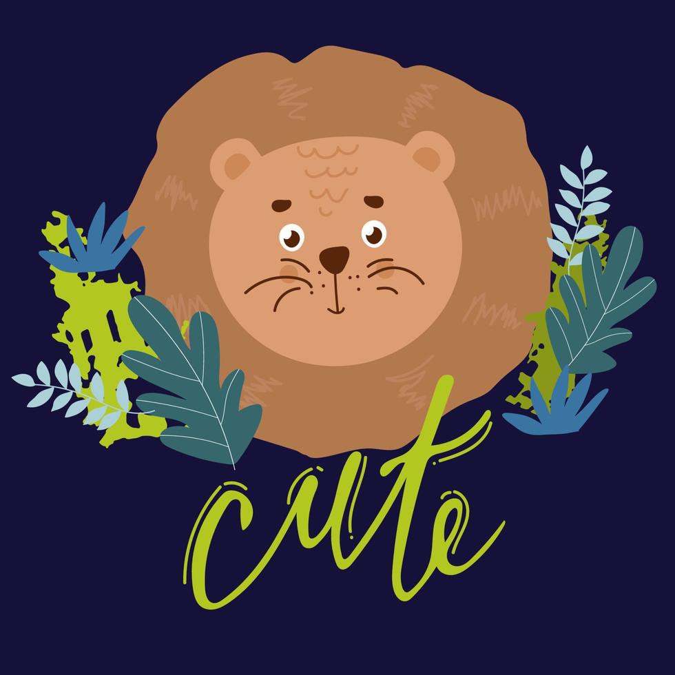 natura animali. carino Leone con semplice verdura vettore illustrazione. giungla vita clipart vettore design