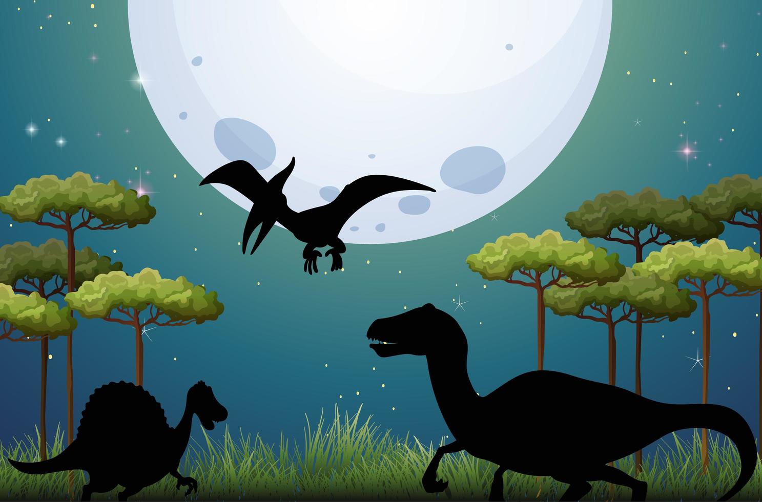 dinosauro in natura sfondo di notte vettore