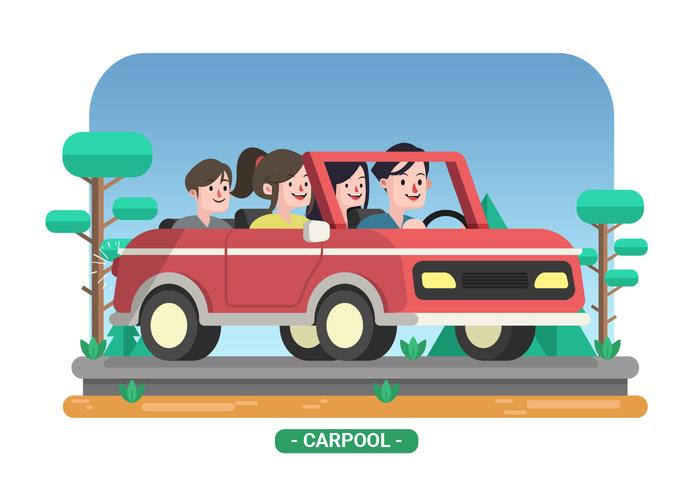 Illustrazione vettoriale di car pooling famiglia