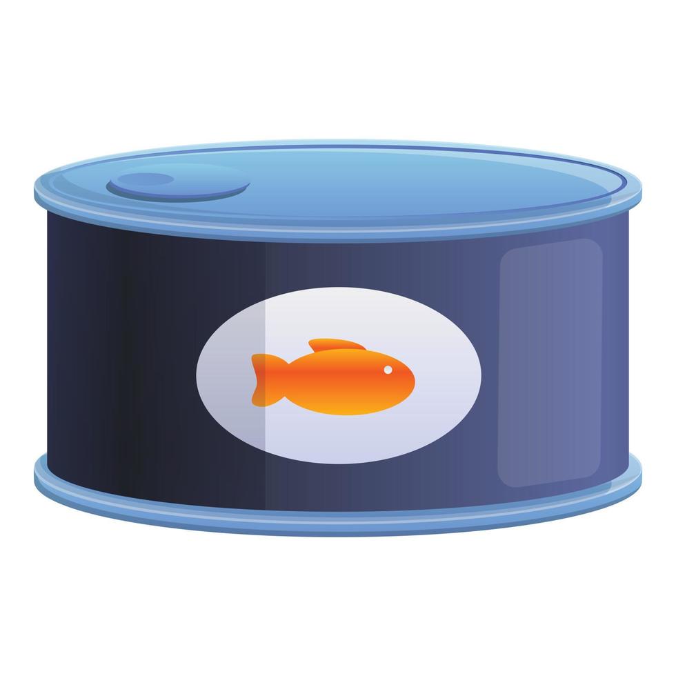 gatto cibo pesce lattina icona, cartone animato stile vettore