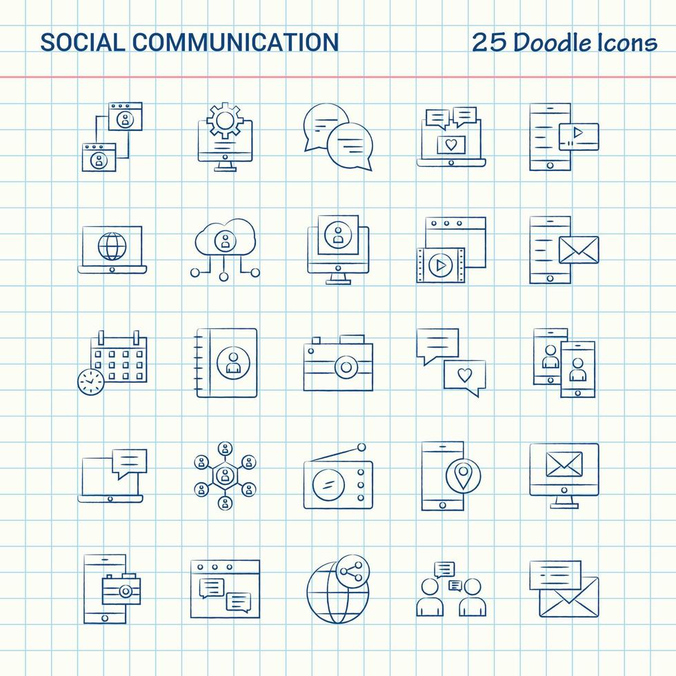 sociale comunicazione 25 scarabocchio icone mano disegnato attività commerciale icona impostato vettore
