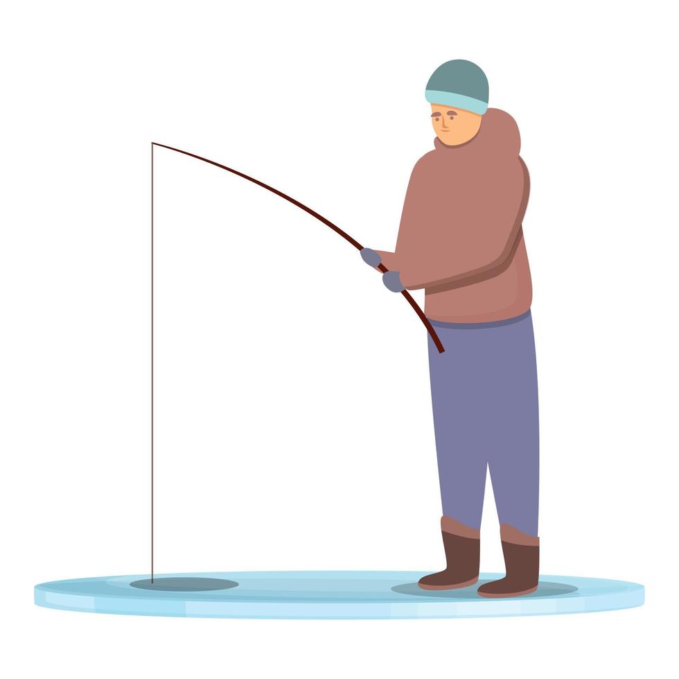 uomo ghiaccio pesca icona cartone animato vettore. inverno buco vettore