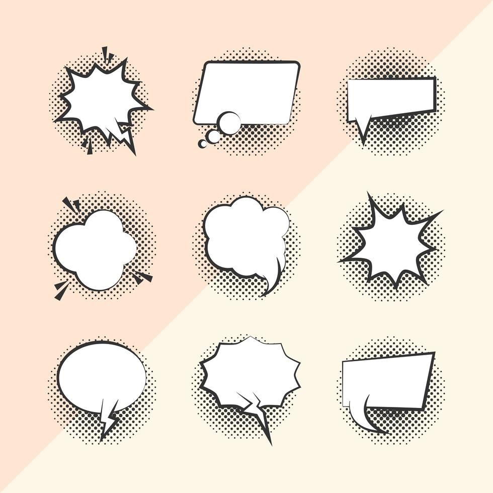 set di icone di bolle di discorso in stile pop art vettore