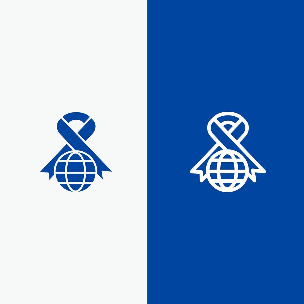 cura nastro globo mondo linea e glifo solido icona blu bandiera vettore